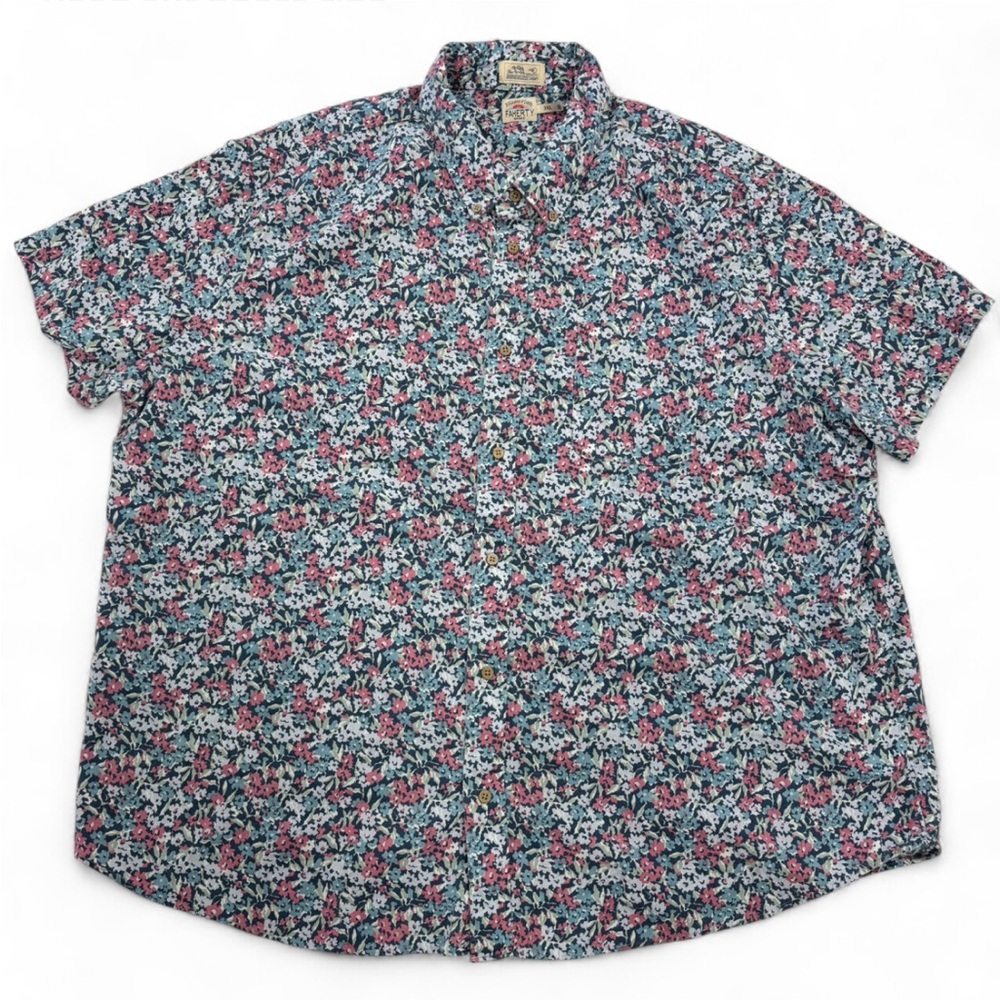 Faherty Button Up Shirt Mens Size 3X Linen Blend Floral Blue Pink Breeze Shirt